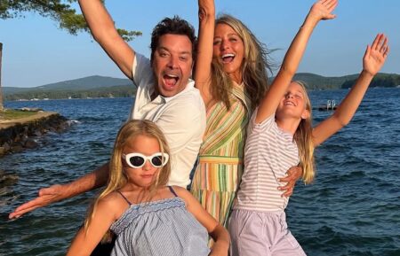 Jimmy Fallon and Nancy Juvonen with kids Franny and Winnie, Instagram, August, 31, 2025.