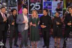 Michael Gelman, Michael Consuelos, Art Moore, Kelly, Ripa, Mark Consuelos, Déjà Vu, and David Muir on the February 20, 2026, episode of 'Live With Kelly and Mark.'
