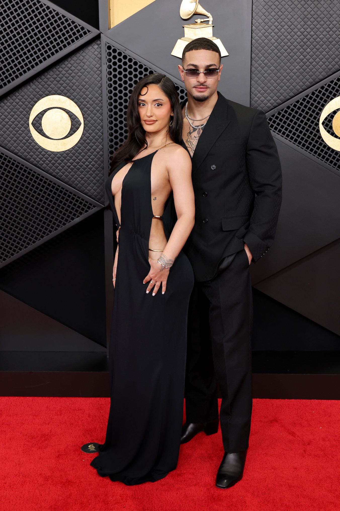 Leah Kateb and Miguel Harichi attend the 68th GRAMMY Awards at Crypto.com Arena on February 01, 2026 in Los Angeles, California.