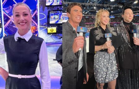 Lindsay Czarniak via Instagram, February 7, 2026; Terry Gannon, Tara Lipinski, and Johnny Weir via Gannon's Instagram Story, February 8, 2026.