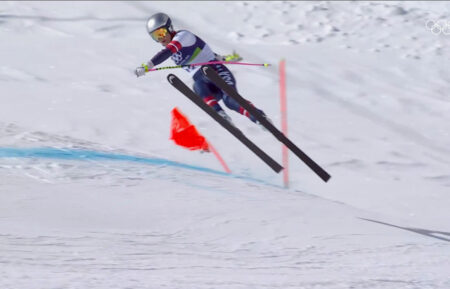 CORTINA D'AMPEZZO, ITALY - FEBRUARY 08: (EDITOR’S NOTE: This Handout image/clip was provided by a third-party organization and may not adhere to Getty Images’ editorial policy.) Lindsey Vonn of Team United States crashes during the Women's Downhill on day two of the Milano Cortina 2026 Winter Olympics at Tofane Alpine Skiing Centre on February 08, 2026 in Cortina d'Ampezzo, Italy. (Screengrab by IOC via Getty Images)