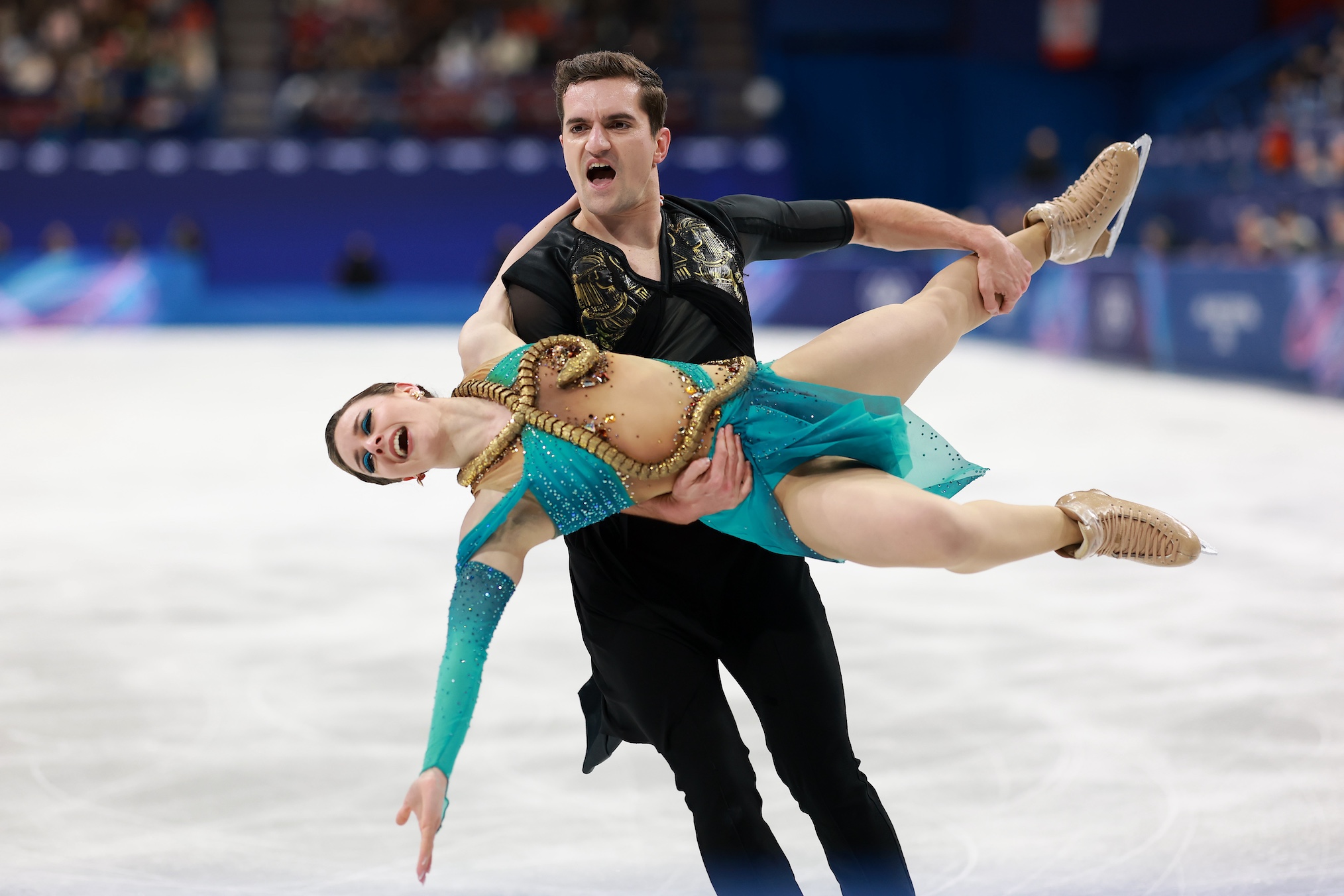 Marie-Jade Lauriault and partner Romain le Gac of Team Canada compete in the Ice Dance - Free Dance on day five of the Milano Cortina 2026 Winter Olympic games at Milano Ice Skating Arena on February 11, 2026 in Milan, Italy.