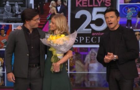 Michael Consuelos, Kelly Ripa, and Mark Consuelos on the February 20, 2026, episode of ABC's 'Live With Kelly and Mark.'