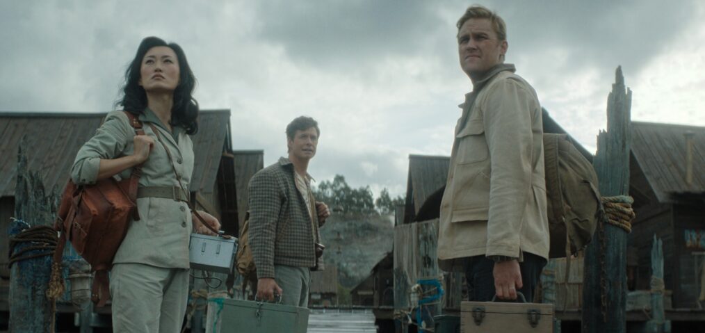 Mari Yamamoto, Anders Holm and Wyatt Russell in "Monarch: Legacy of Monsters," premiering February 27, 2026 on Apple TV.