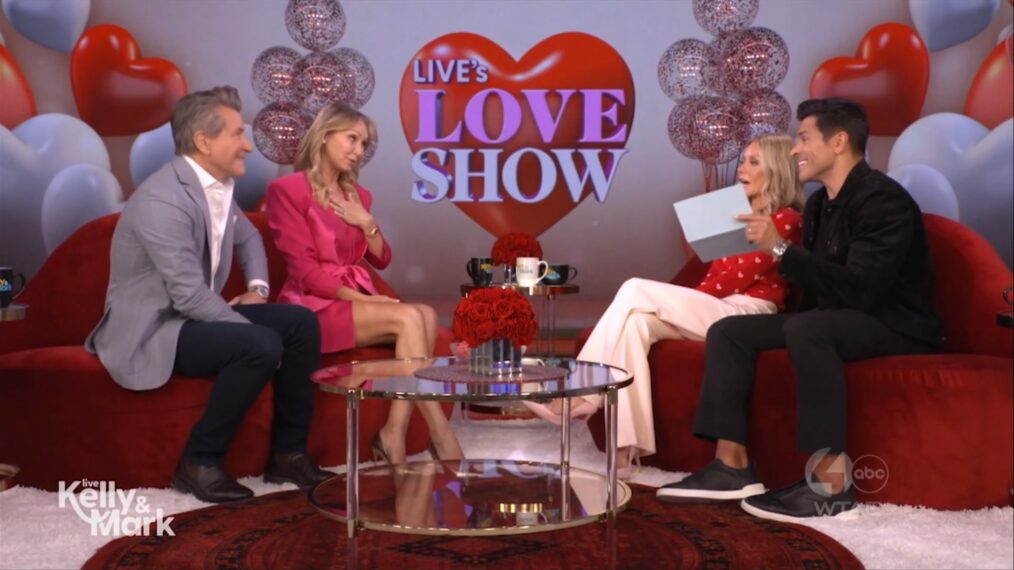 Robert Herjavec, Kym Johnson, Kelly Ripa, and Mark Consuelos on the February 13, 2026, episode of ABC's 'Live With Kelly and Mark.'