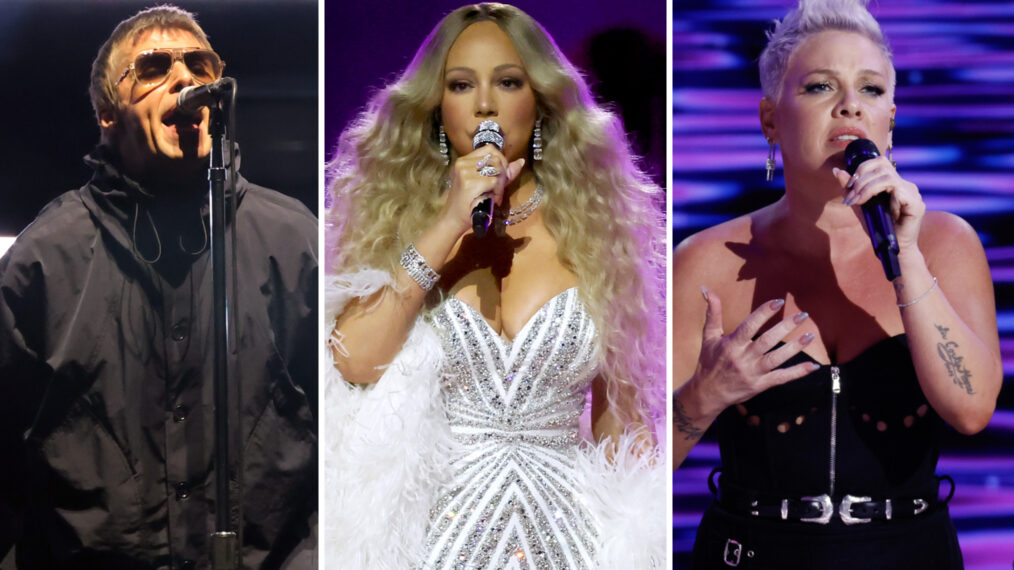 iam Gallagher of Oasis performs onstage during the Oasis Live '25 World Tour at Rose Bowl Stadium on September 06, 2025 in Pasadena, California. (Photo by Kevin Winter/Getty Images); Mariah Carey performs during the opening ceremony of the Milano Cortina 2026 Winter Olympics at San Siro Stadium on February 06, 2026 in Milan, Italy. (Photo by Elsa/Getty Images); Willow Sage Hart, P!NK and Justin Derrico perform during the final day of the Democratic National Convention at the United Center on August 22, 2024, Chip Somodevilla/Getty Images