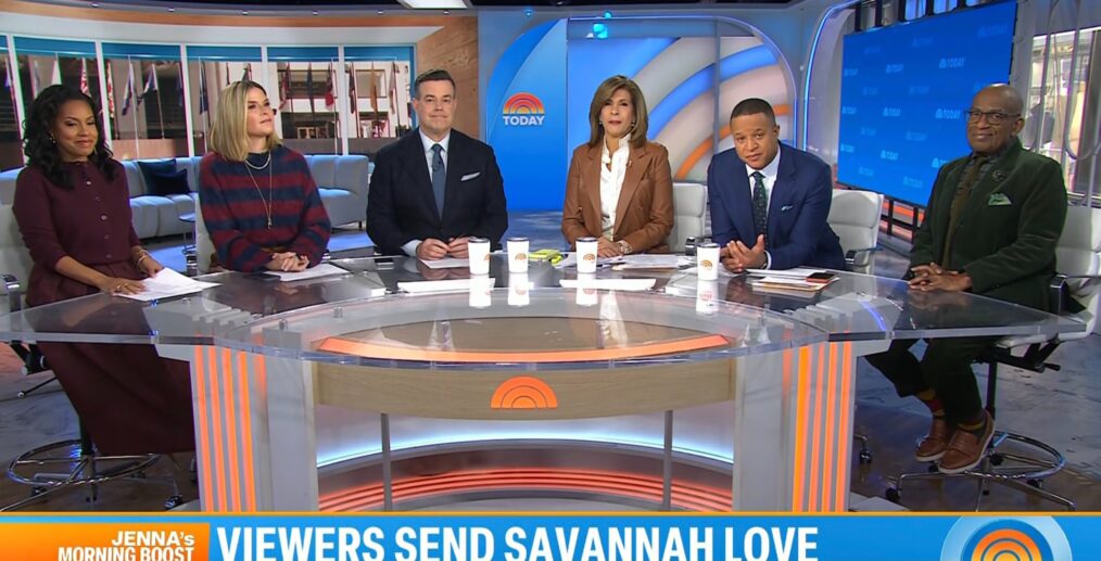 Sheinelle Jones, Jenna Bush Hager, Carson Daly, Hoda Kotb, Craig Melvin, and Al Roker on the February 9, 2026, episode of NBC's 'Today.'