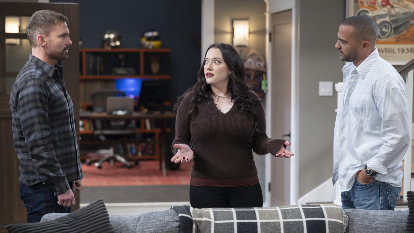 Seann William Scott, Kat Dennings, and Jesse Williams as Gabe, Riley, and Andy in Shifting Gears