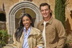 Tayshia Adams and Tyler Cameron on Season 1 of HGTV's 'Bachelor Mansion Takeover,' premieres March 2, 2026.