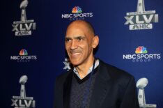 NBC studio analyst Tony Dungy looks on during the Super Bowl XLVI Broadcasters Press Conference at the Super Bowl XLVI Media Canter in the J.W. Marriott Indianapolis on January 31, 2012 in Indianapolis, Indiana.