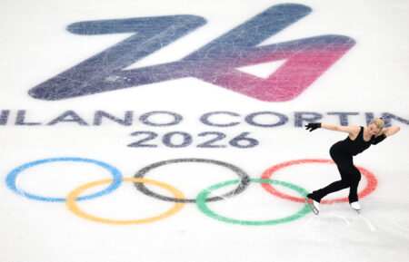 MILAN, ITALY - FEBRUARY 02: Amber Glenn of Team United States trains on day minus four of the Milano Cortina 2026 Winter Olympic games at Milano Ice Skating Arena on February 02, 2026 in Milan, Italy. (Photo by Matthew Stockman/Getty Images)