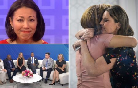 Ann Curry announcing her exit in 2012, Hoda Kotb and Savannah Guthrie hugging following Matt Lauer's firing in 2017, and the 'Today' stars announcing the death of Sheinelle Jones' husband in 2025