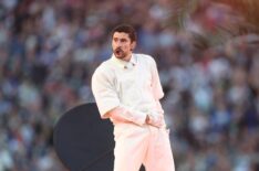 SANTA CLARA, CALIFORNIA - FEBRUARY 08: Bad Bunny performs onstage during the Apple Music Super Bowl LX Halftime Show at Levi's Stadium on February 08, 2026 in Santa Clara, California.