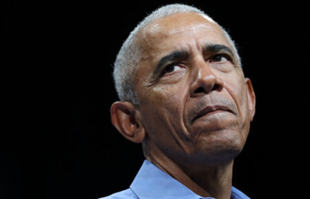 Barack Obama speaks while campaigning for Virginia Democratic gubernatorial candidate Abigail Spanberger during a campaign rally in the Chartway Arena on November 1, 2025, in Norfolk, Virginia