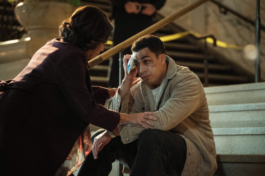 Gloria Reuben as Mae Silver and Marcus Scribner as Jonah Silver in 'Boston Blue' Season 1 Episode 10