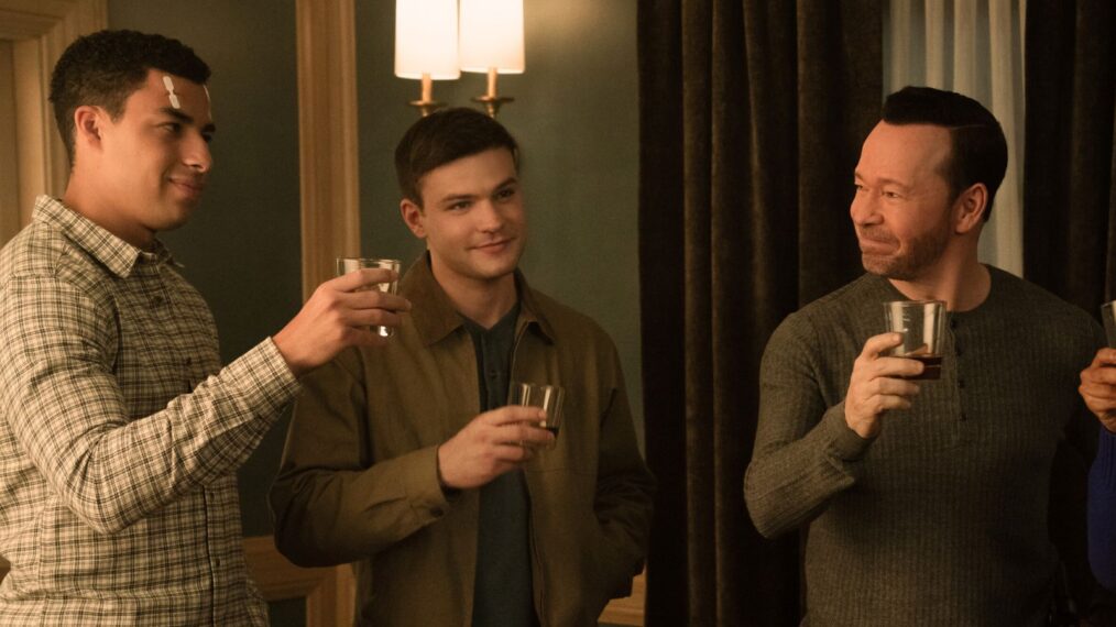 Marcus Scribner, Mika Amonsen, Donnie Wahlberg, and Sonequa Martin-Green in 'Boston Blue' Season 1 Episode 10