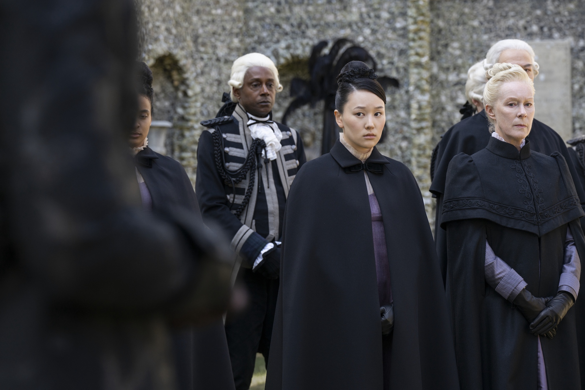 Yerin Ha as Sophie Baek, Geraldine Alexander as Mrs. Wilson in episode 407 of Bridgerton.