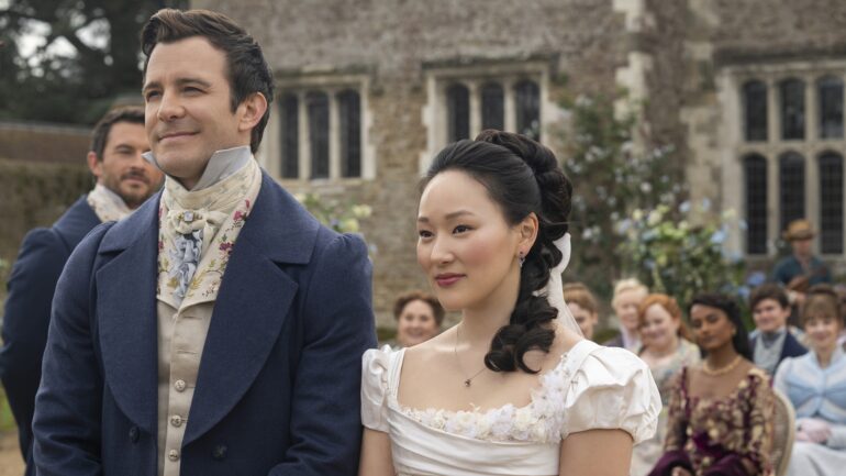 Luke Thompson and Yerin Ha in 'Bridgerton' Season 4