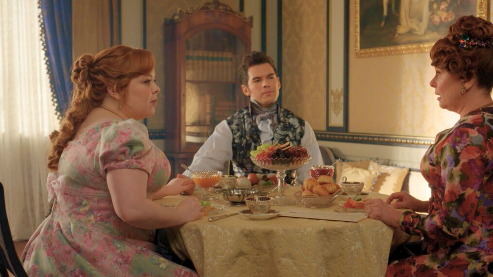 Nicola Coughlan, Luke Newton, and Polly Walker in 'Bridgerton' Season 4 Part 2
