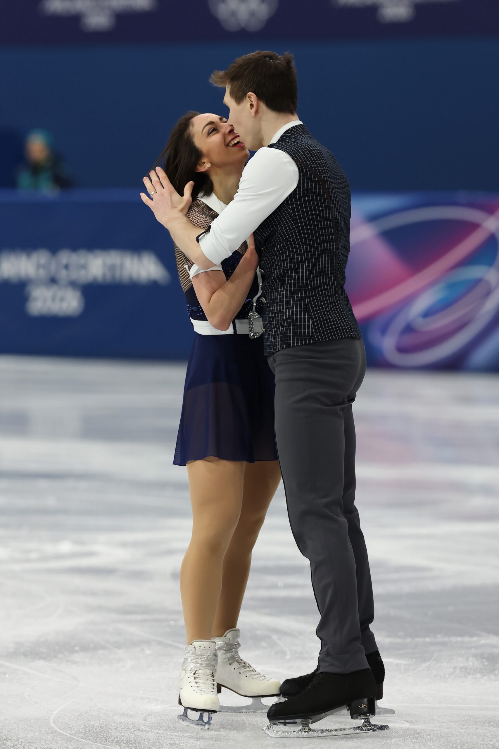 Camille Kovalev and partner Pavel Kovalev of Team France compete in Pair Skating - Short Program on day nine of the Milano Cortina 2026 Winter Olympic games at Milano Ice Skating Arena on February 15, 2026 in Milan, Italy.