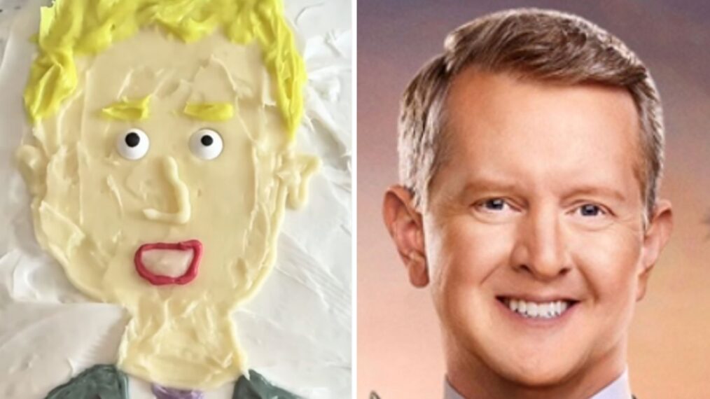 (left) 'Jeopardy!' host Ken Jennings as a cake, (right) Jennings on the 'Celebrity Jeopardy!' season 4 poster