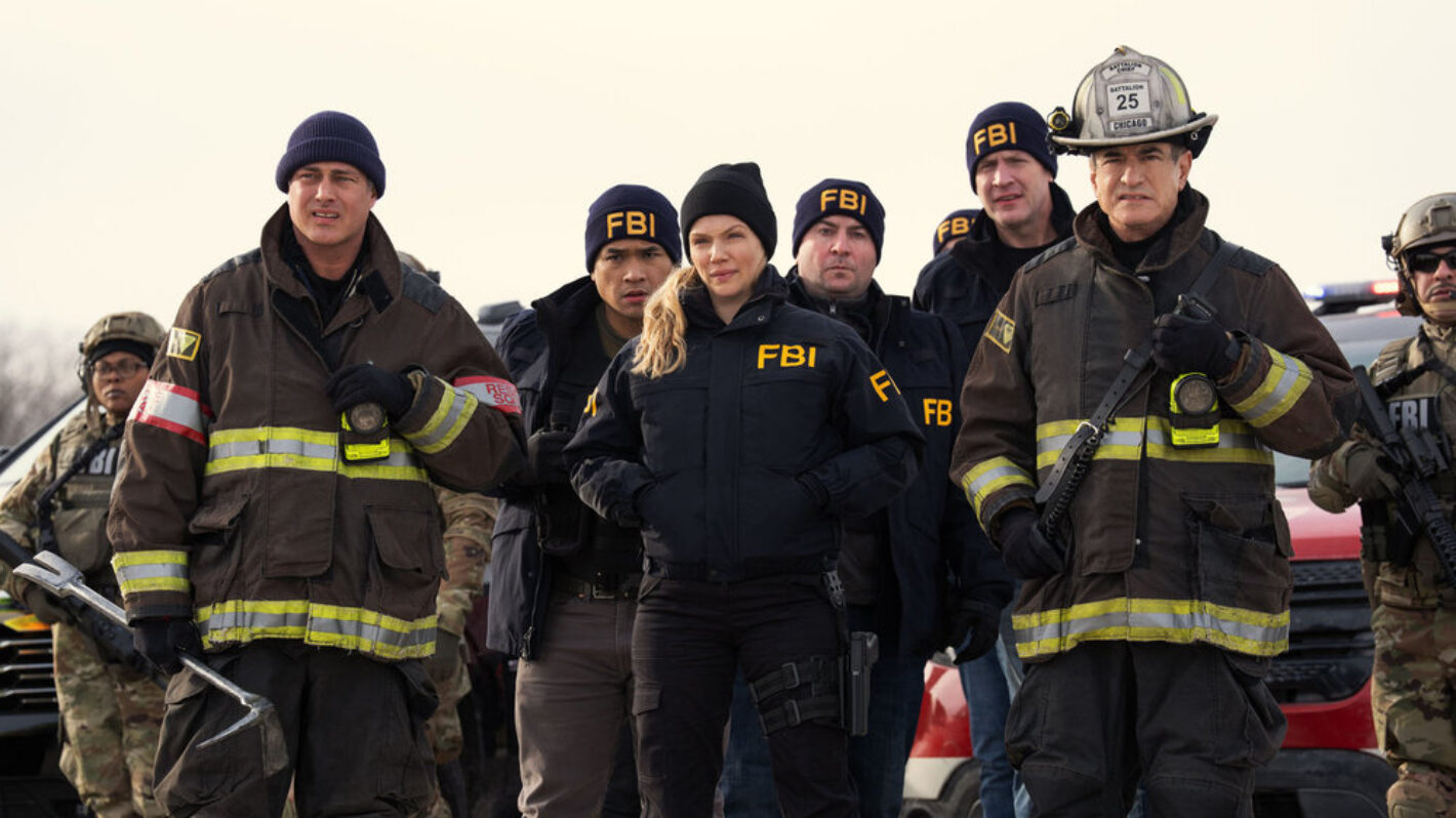 Taylor Kinney as Kelly Severide, Tracy Spiridakos as Hailey Upton, Dermot Mulroney as Chief Dom Pascal — One Chicago Crossover 2026, 'Chicago Fire' 
