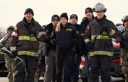 Taylor Kinney as Kelly Severide, Tracy Spiridakos as Hailey Upton, Dermot Mulroney as Chief Dom Pascal — One Chicago Crossover 2026, 'Chicago Fire' 