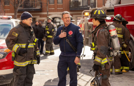 Dermot Mulroney as Dom Pascal, Taylor Kinney as Kelly Severide, Miranda Rae Mayo as Stella Kidd — One Chicago Crossover 2026, 'Chicago Med' 