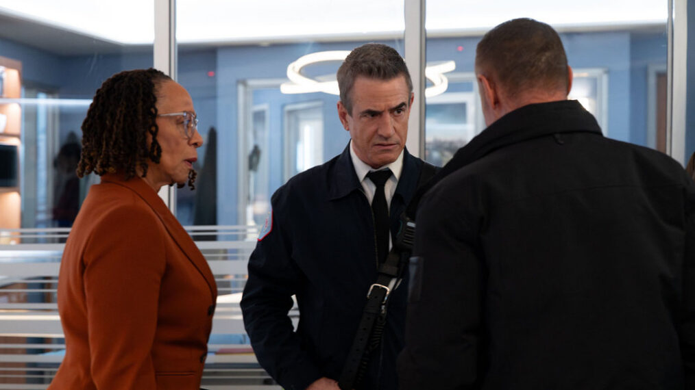S. Epatha Merkerson as Sharon Goodwin, Dermot Mulroney as Chief Dom Pascal — One Chicago Crossover 2026, 'Chicago P.D.' 