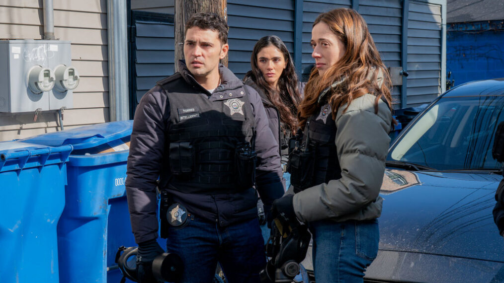 Benjamin Levy Aguilar as Dante Torres, Arienne Mandi as Eva Imani, Marina Squerciati as Officer Kim Burgess — One Chicago Crossover 2026, 'Chicago P.D.' 