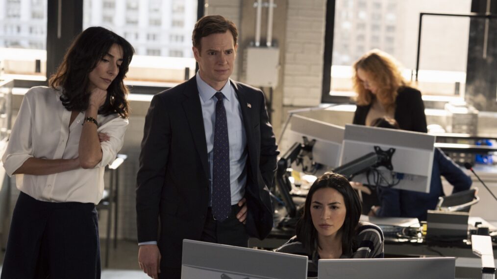 Necar Zadegan as Deputy Chief of Station Nikki Reynard, Nick Gehlfuss as Special Agent Bill Goodman, and Natalee Linez as CIA Analyst Gina Gosian — 'CIA' Series Premiere 
