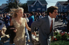 John F. Kennedy, Jr. and Daryl Hannah arrive at the wedding of his cousin Edward Kennedy, Jr. in Rhode Island.