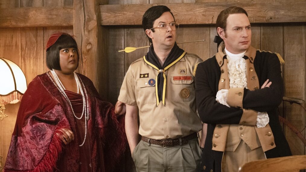 Danielle Pinnock, Richie Moriarty, and Brandon Scott Jones in 'Ghosts' Season 5