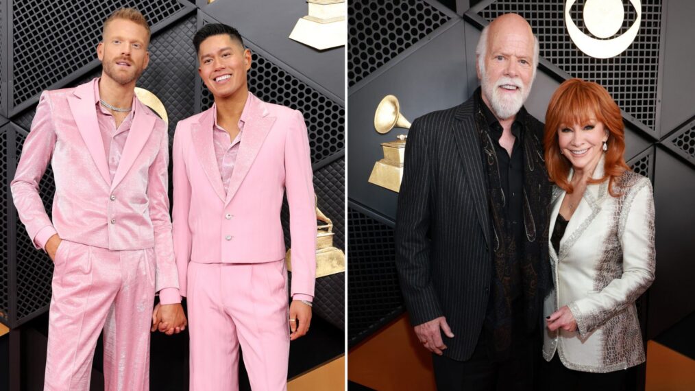 Scott and Mark Hoying (left) and Rex Linn and Reba McEntire (right) attend the 68th GRAMMY Awards on February 01