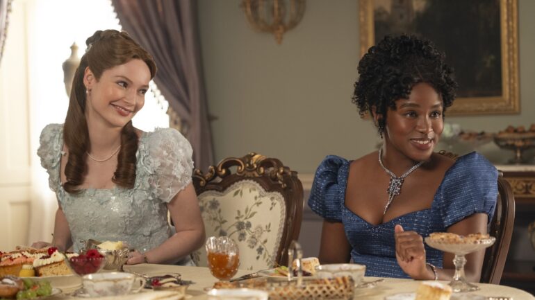 Hannah Dodd as Francesca Bridgerton, Masali Baduza as Michaela in 'Bridgerton' Season 4