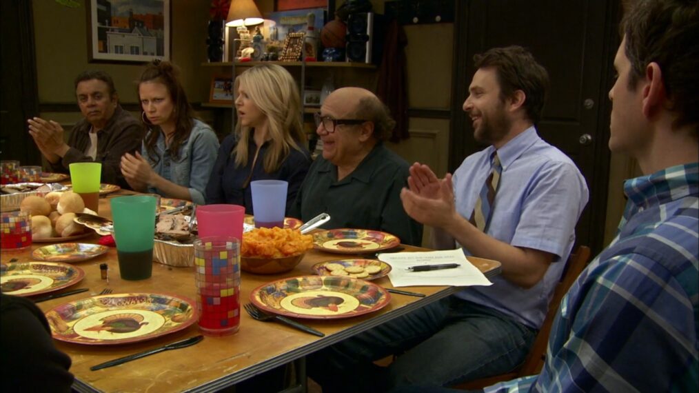 Shelly Desai, Mary Lynn Rajskub, Kaitlin Olson, Danny DeVito, and Charlie Day in 'It's Always Sunny in Philadelphia'
