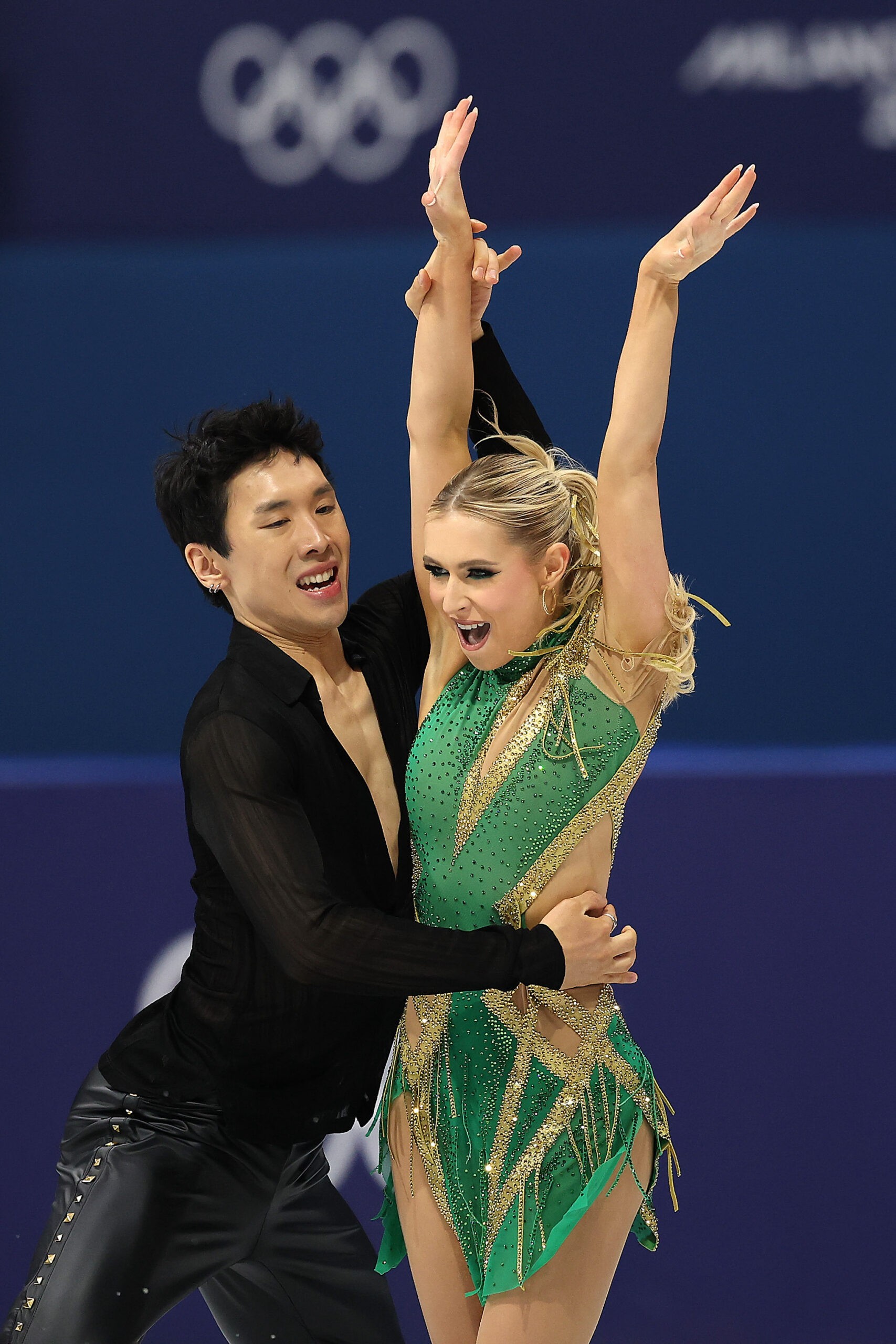 Holly Harris and partner Jason Chan of Team Australia compete in Ice Dance - Rhythm Dance Qualification on day three of the Milano Cortina 2026 Winter Olympic games at Milano Ice Skating Arena on February 09, 2026 in Milan, Italy.