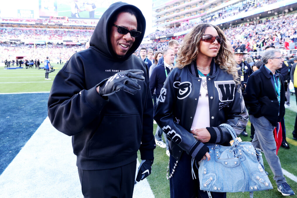 Jay-Z and daughter Blue Ivy Carter prior to the start of Super Bowl LX