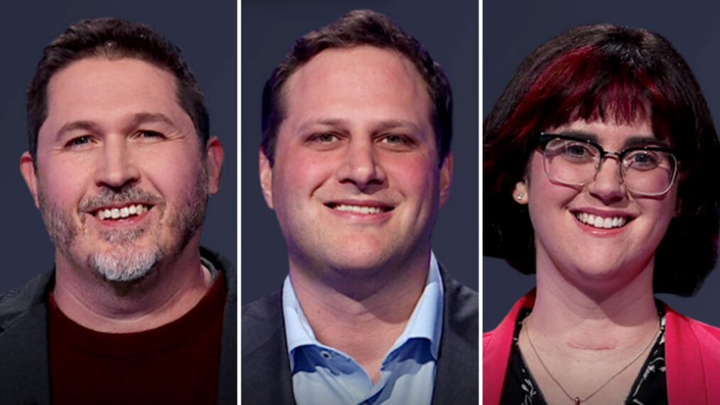 'Jeopardy!' contestants (from left) Patrick Creech, James Hirsh, and Elizabeth Hurd, on February 26, 2026