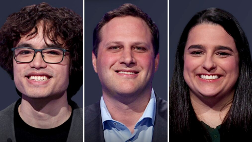 'Jeopardy!' contestants (from left) Kevin Kodama, James Hirsh, and Lauren Vincent