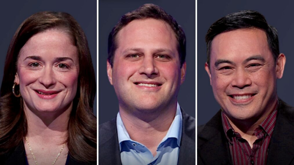 'Jeopardy!' contestants (from left) Diana Miller, James Hirsh, and Tim Leung, on February 27, 2026