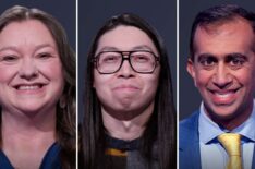 'Jeopardy! Invitational Tournament' contestants (from left) Jen Giles, Andrew He, and Mehal Shah, on February 10, 2026