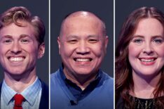 'Jeopardy! Invitational Tournament' 2026 semfinalists (from left) Drew Goins, Long Nguyen, and Karen Farrell, on February 17