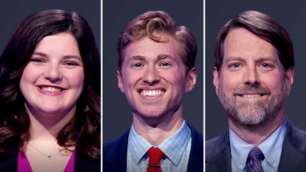 (from left) 'Jeopardy! Invitational Tournament' 2026 contestants Liz Feltner, Drew Goins, and T.L. Cubbage, on February 9, 2026