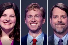 (from left) 'Jeopardy! Invitational Tournament' 2026 contestants Liz Feltner, Drew Goins, and T.L. Cubbage, on February 9, 2026