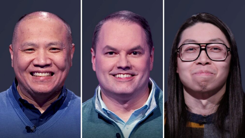 'Jeopardy! Invitational Tournament' finalists (from left) Long Nguyen, Roger Craig, and Andrew He, on February 20, 2026