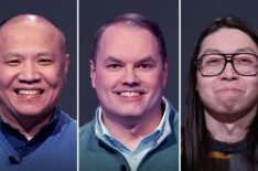 'Jeopardy! Invitational Tournament' finalists (from left) Long Nguyen, Roger Craig, and Andrew He, on February 20, 2026