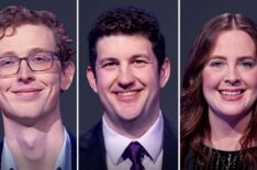 'Jeopardy! Invitational Tournament' 2026 contestants (from left) Drew Basile, Matt Amodio, and Karen Farrell, on February 5, 2026