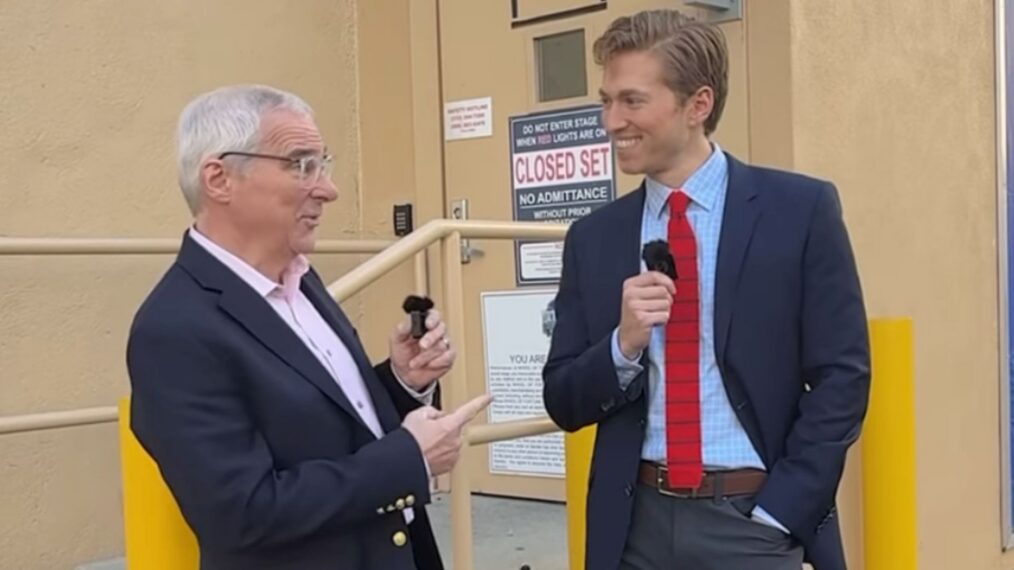 'Jeopardy!' contestant Sam Buttrey (left), interviewing Drew Goins, 2026 JIT player (right)