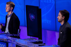 Ken Jennings and Brad Rutter competing against IBM Watson at a press conference at the IBM T.J. Watson Research Center on January 13, 2011, in Yorktown Heights, New York
